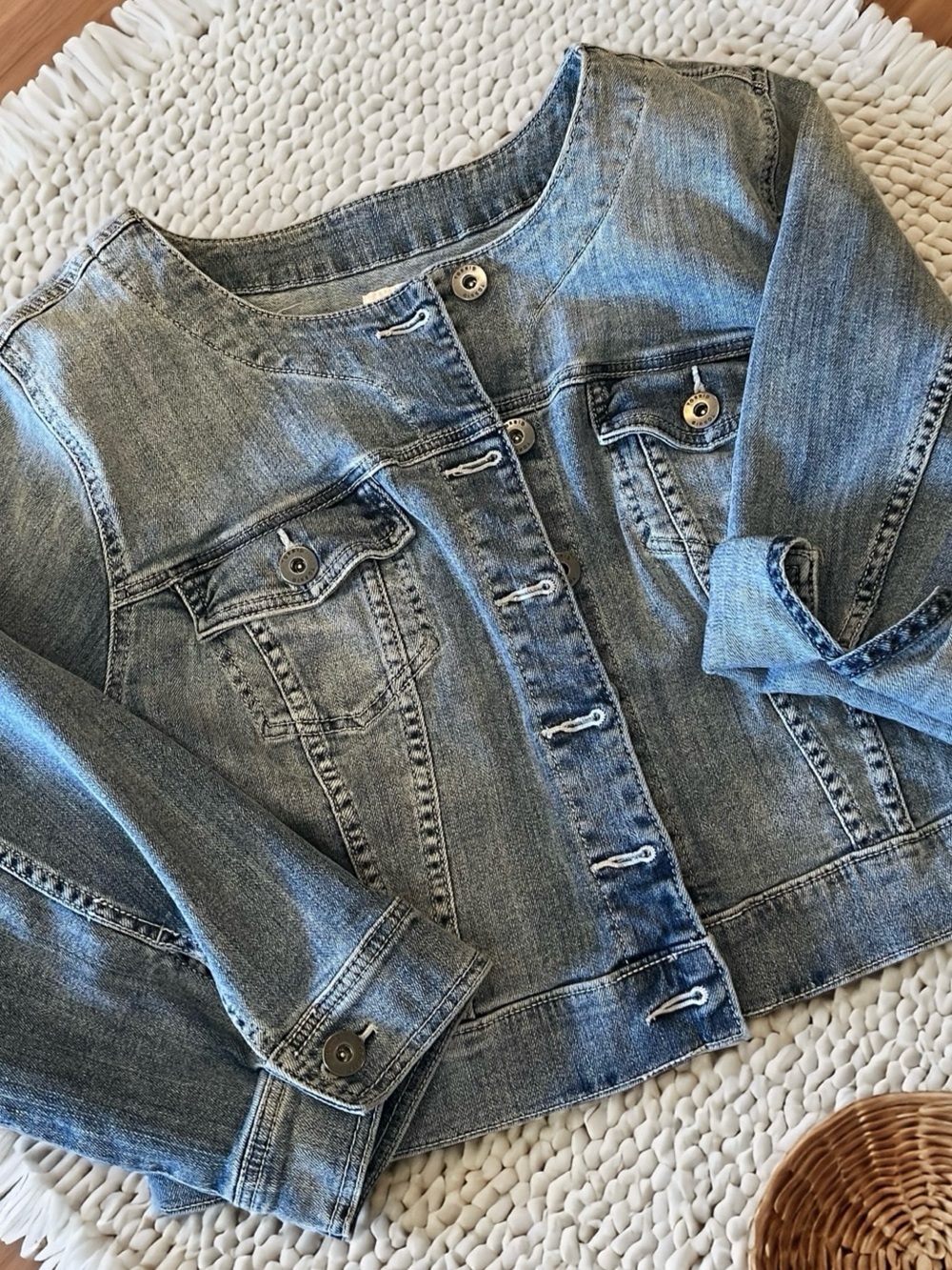 Torrid Light Blue Denim Jacket - Collarless Button-Front Jean Jacket SZ2